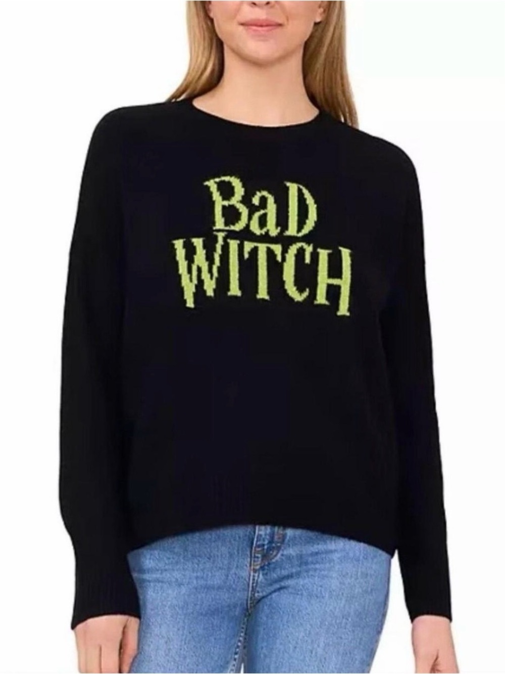 Vince Camuto Halloween Black Crewneck Sweater Bad Witch NWT - Picture 1 of 4
